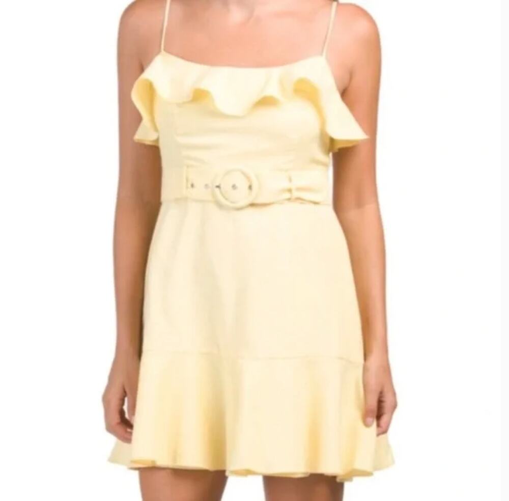 NWT BCBGeneration Yellow Belted Ruffle Mini Dress Sz 2
